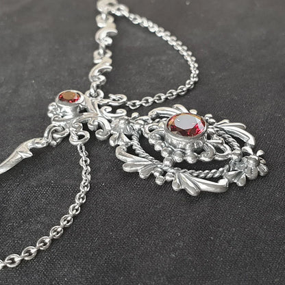 Mittelalter Collier Gothic Halsschmuck Trachtenschmuck roter Kristall Silber