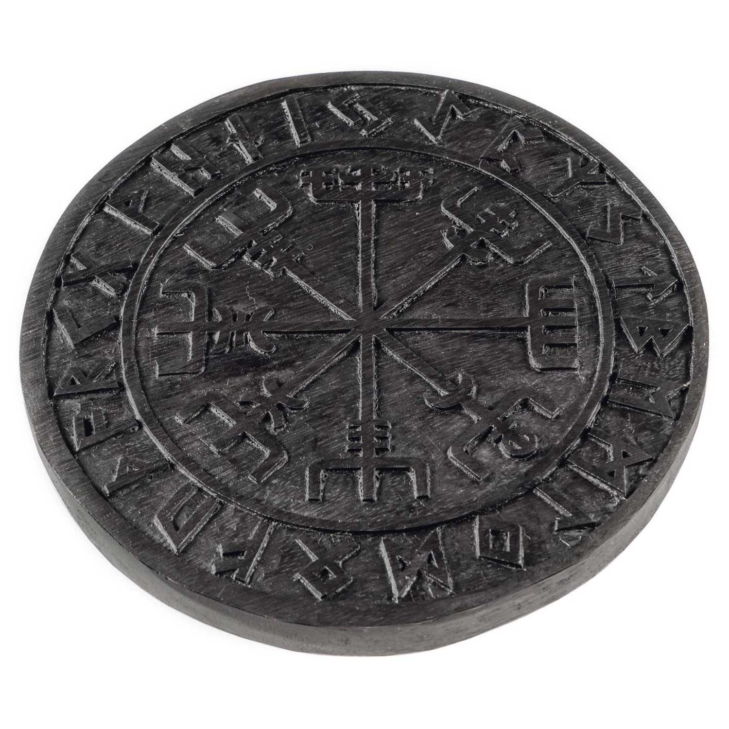 Wandschmuck Wandbild Wikinger Kompass schwarz geschnitztes Ornament Holzbild