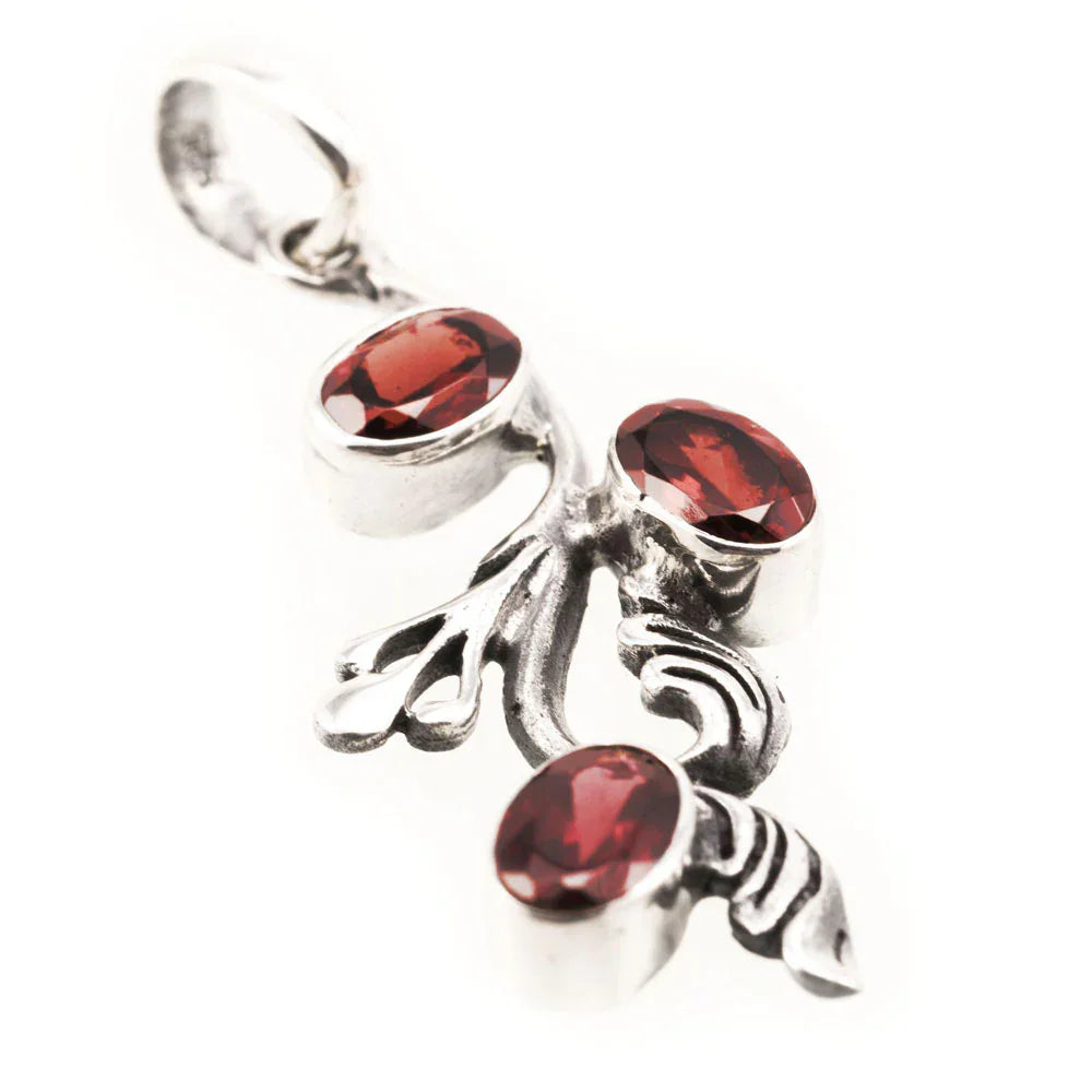 Ohranhänger Set Silber Kette Anhänger Blätter Granat Granatstein ROT 925 Silber