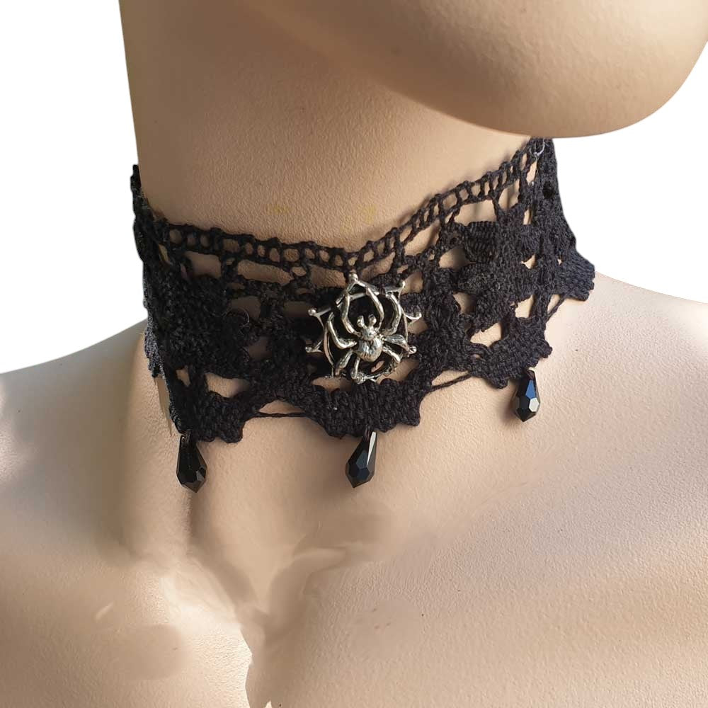 Spinnen Halskette ALCHEMY GOTHIC  P 349 Aracnathea Lace Choker Anhänger Schmuc