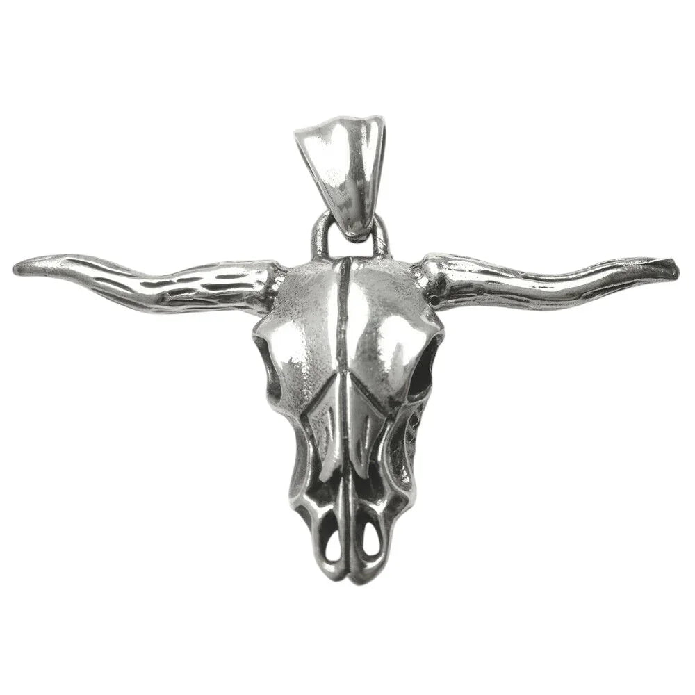 Büffelschädel sehr groß Schmuck Anhänger 925er Silber 55x38mm