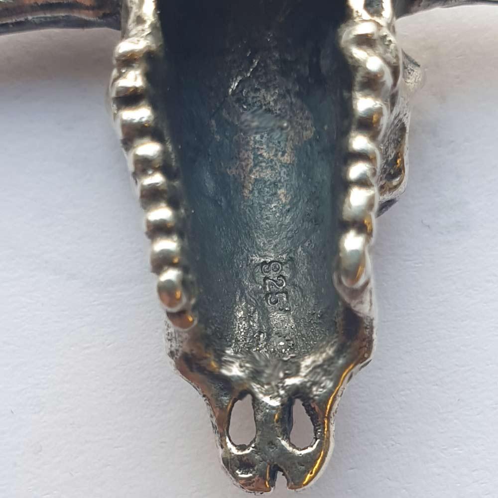 Büffelschädel sehr groß Schmuck Anhänger 925er Silber 55x38mm