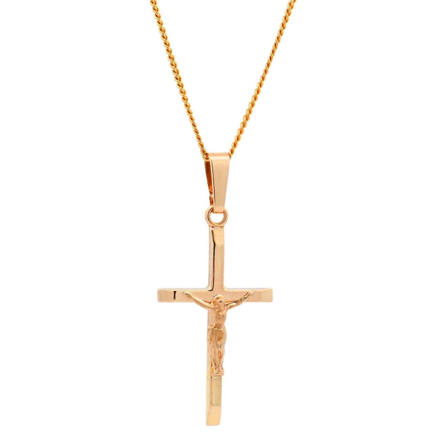 Anhänger Kreuz Korpus  585-14 Karat Gold mit vergoldeter Silberkette