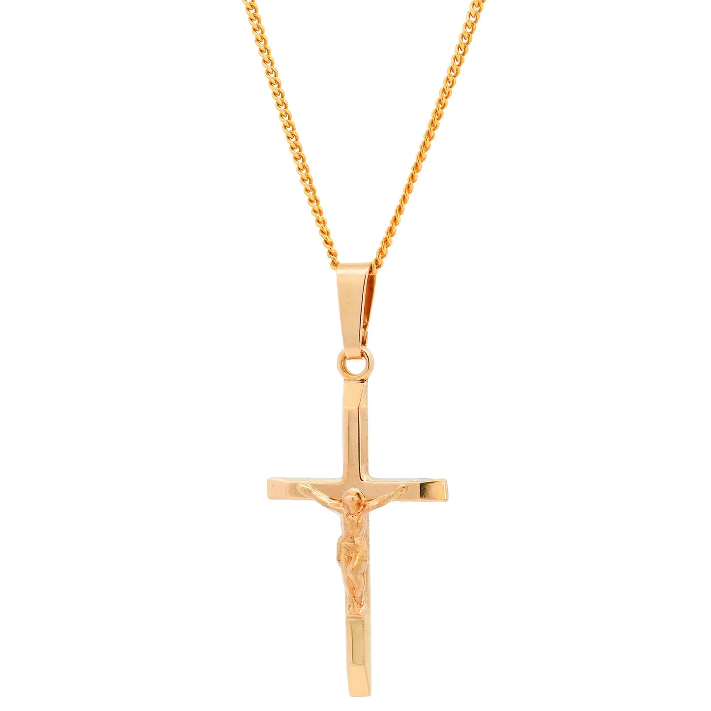 Anhänger Kreuz Korpus  585-14 Karat Gold mit vergoldeter Silberkette