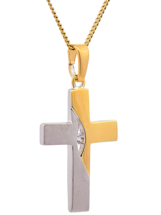 Anhänger Kreuz Zirkonia  925/rh/verg. Karat Gold mit verg. Silberkette