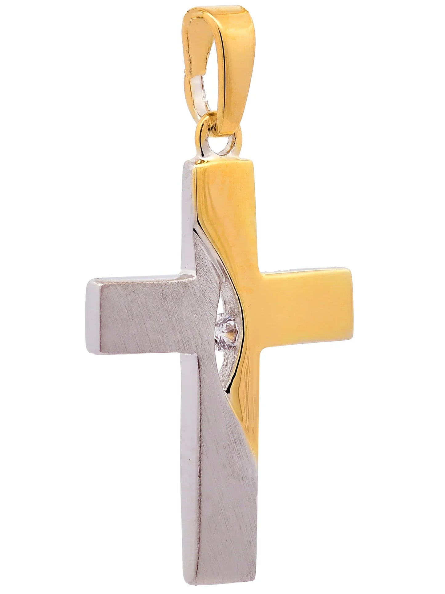 Anhänger Kreuz Zirkonia  925/rh/verg. Karat Gold mit verg. Silberkette