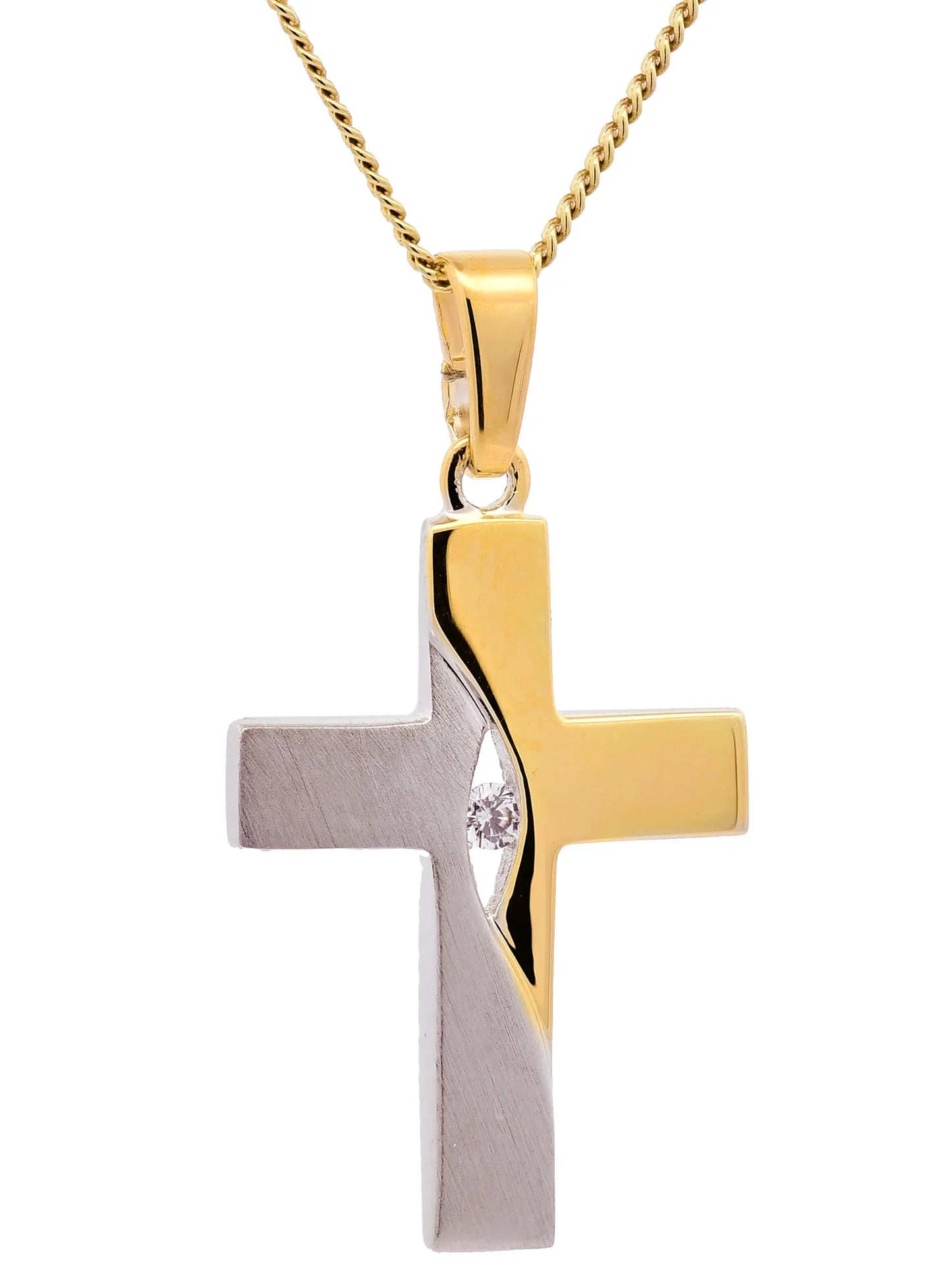 Anhänger Kreuz Zirkonia  925/rh/verg. Karat Gold mit verg. Silberkette