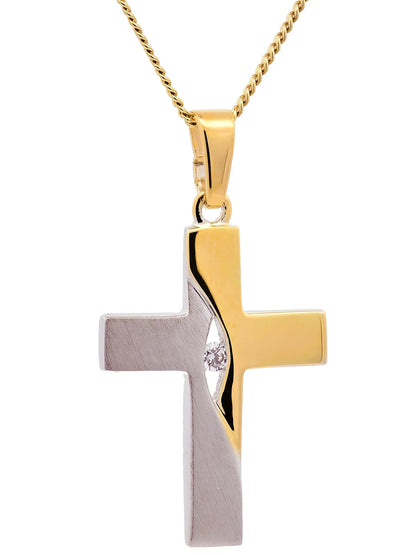 Anhänger Kreuz Zirkonia  925/rh/verg. Karat Gold mit verg. Silberkette