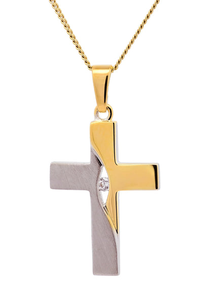 Anhänger Kreuz Zirkonia  925/rh/verg. Karat Gold mit verg. Silberkette