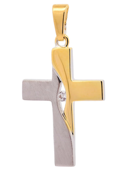 Anhänger Kreuz Zirkonia  925/rh/verg. Karat Gold mit verg. Silberkette
