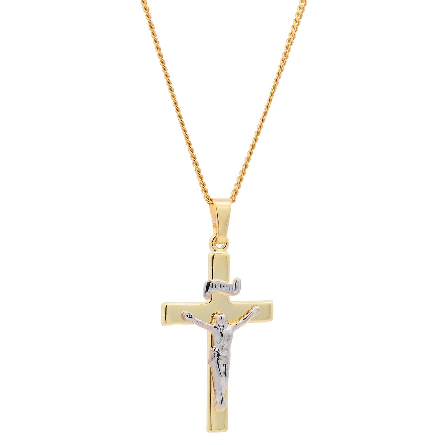 Anhänger Kreuz Korpus   585 Gold  mit vergoldeter Silberkette