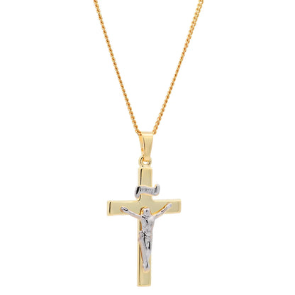 Anhänger Kreuz Korpus   585 Gold  mit vergoldeter Silberkette