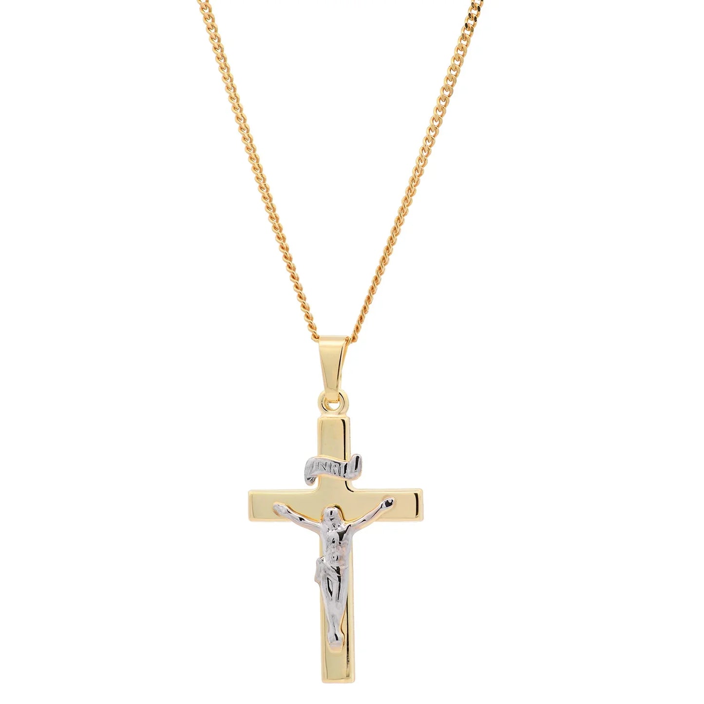 Anhänger Kreuz Korpus   585 Gold  mit vergoldeter Silberkette
