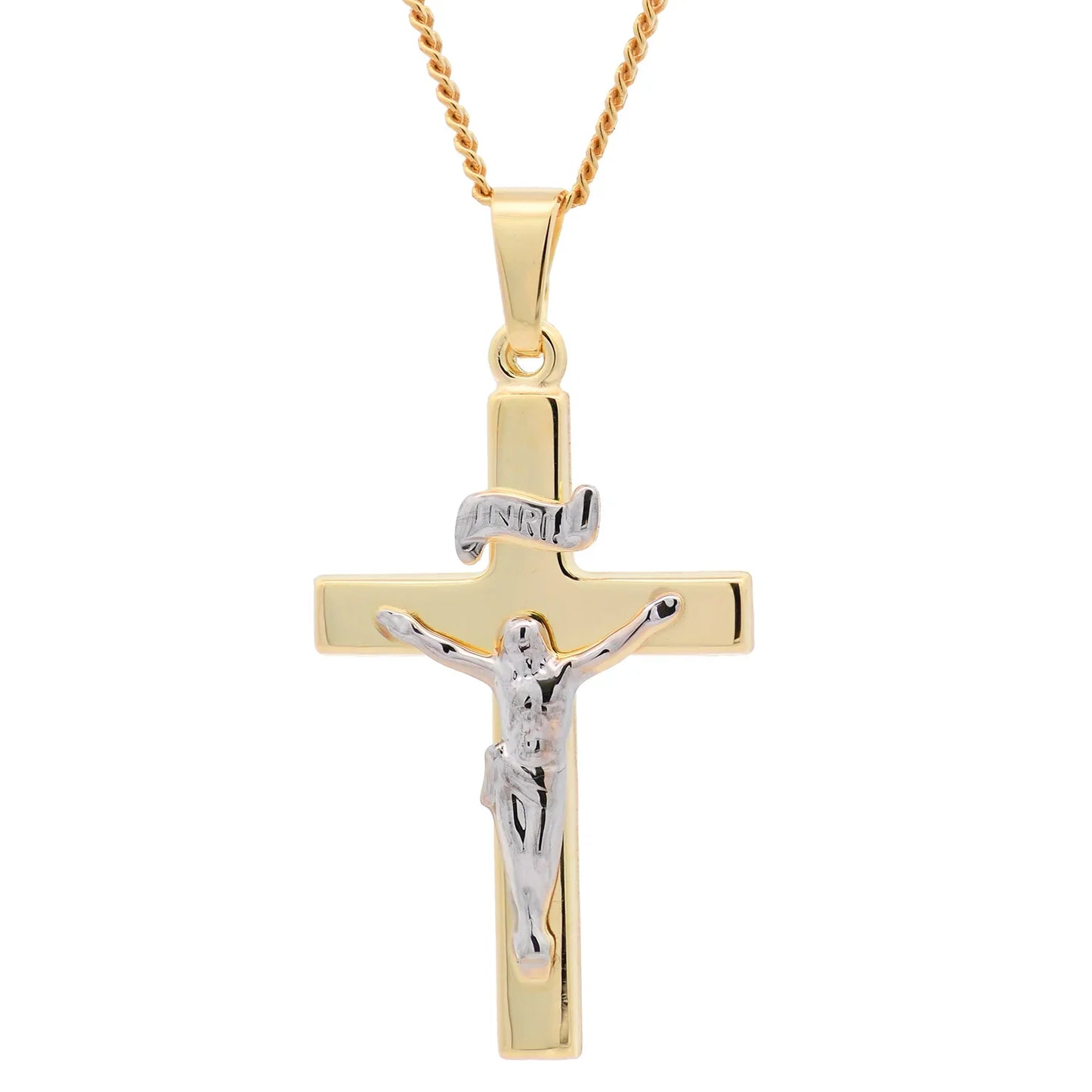 Anhänger Kreuz Korpus   585 Gold  mit vergoldeter Silberkette