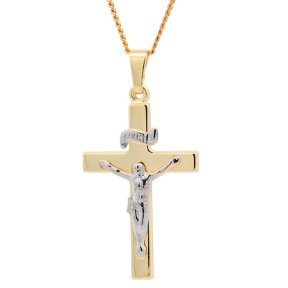 Anhänger Kreuz Korpus   585 Gold  mit vergoldeter Silberkette