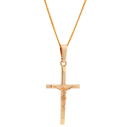 Anhänger Kreuz Korpus   375 - 9 Karat Gold mit vergoldeter Silberkette