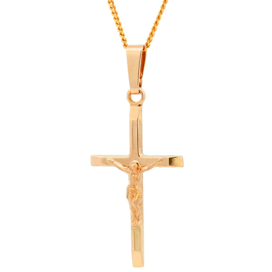 Anhänger Kreuz Korpus   375 - 9 Karat Gold mit vergoldeter Silberkette