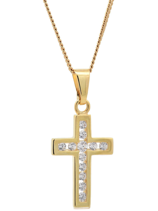 Anhänger Kreuz Zirkonia  375-9 Karat Gold mit vergoldeter Silberkette