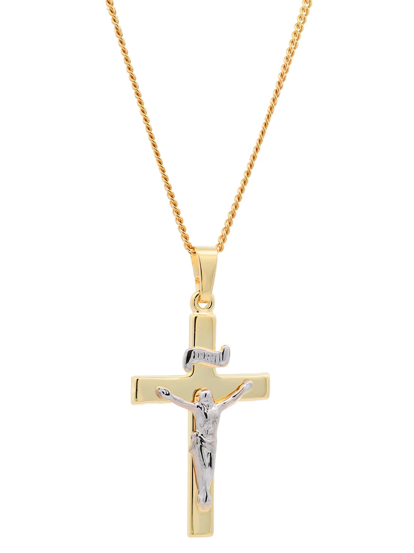 Anhänger Kreuz Korpus   333 Gold  mit vergoldeter Silberkette