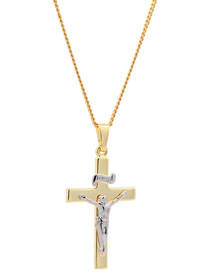 Anhänger Kreuz Korpus   333 Gold  mit vergoldeter Silberkette