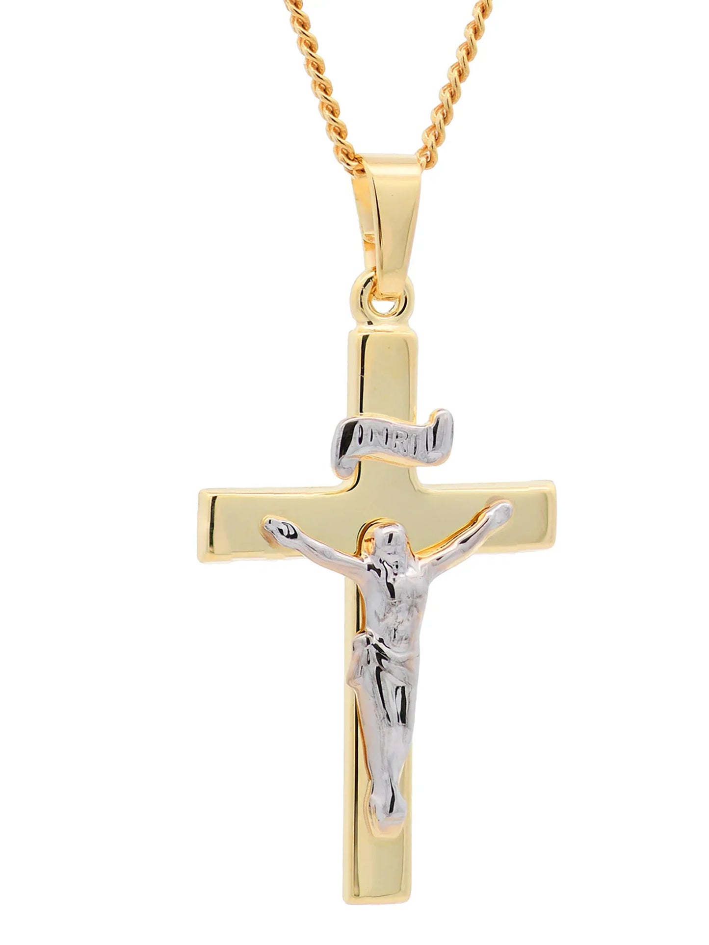 Anhänger Kreuz Korpus   333 Gold  mit vergoldeter Silberkette
