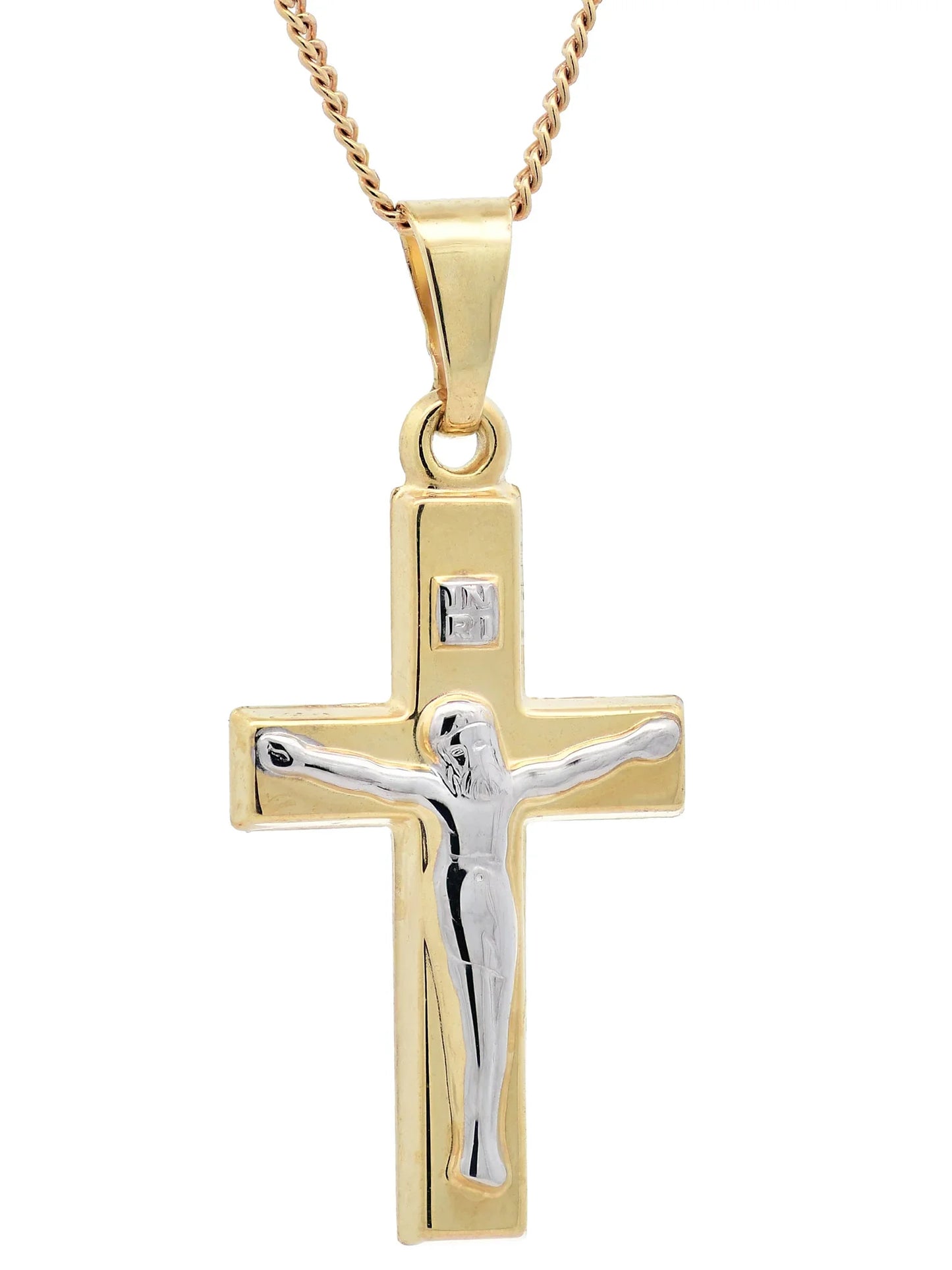 Anhänger Kreuz Korpus   333 Gold  mit vergoldeter Silberkette
