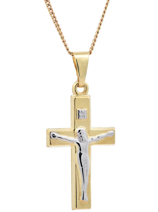 Anhänger Kreuz Korpus   333 Gold  mit vergoldeter Silberkette