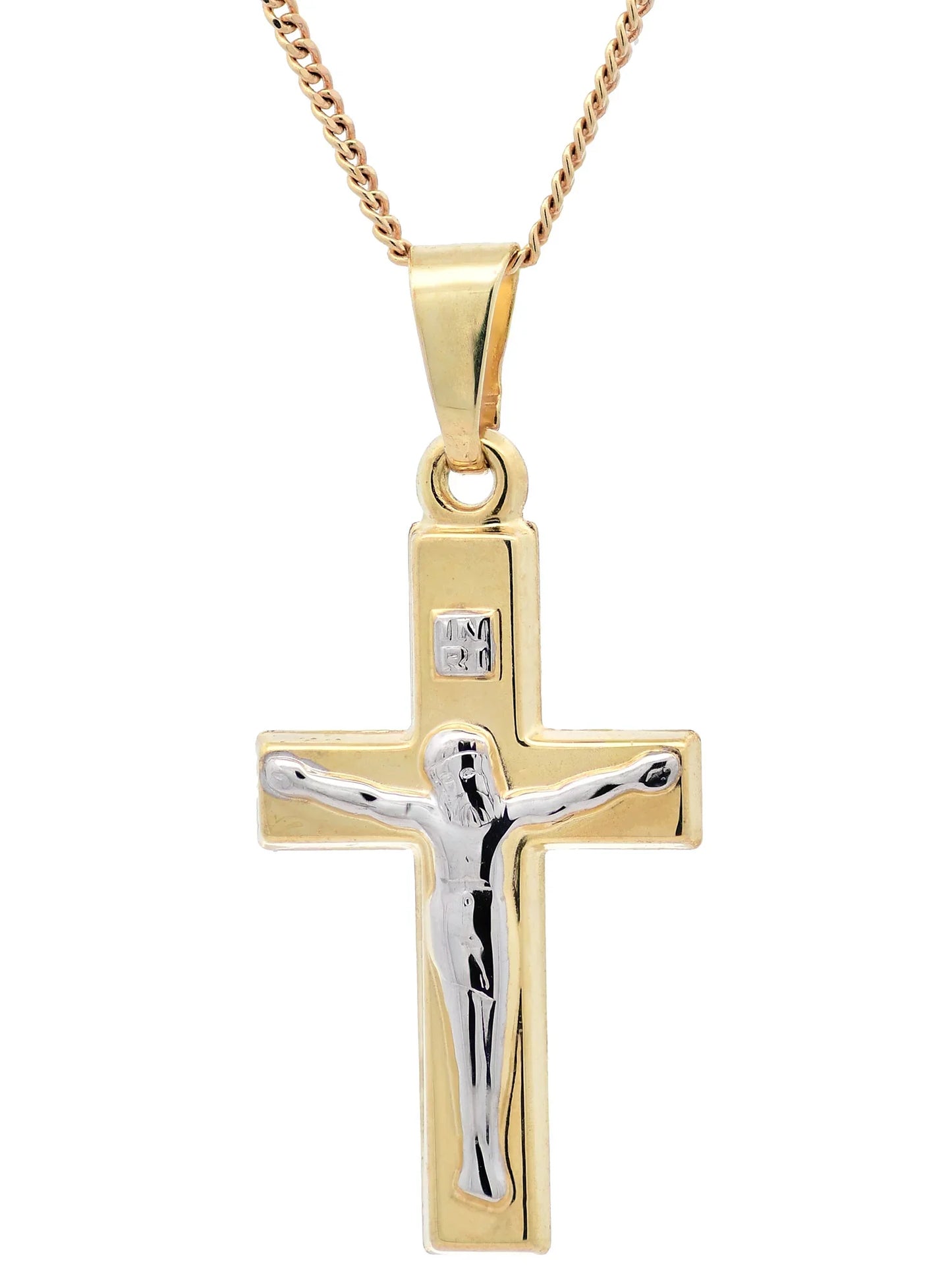 Anhänger Kreuz Korpus   333 Gold  mit vergoldeter Silberkette
