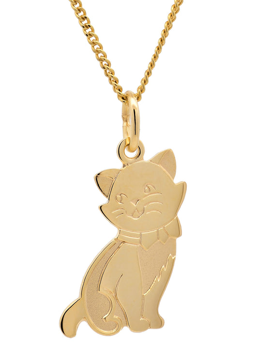 Gold Anhänger Katze  mit Goldkette massiv 333 - 8 Karat Gold