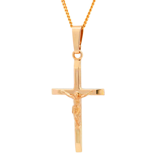 Gold Anhänger Kreuz Korpus mit Goldkette massiv 585 - 14 Karat Gold