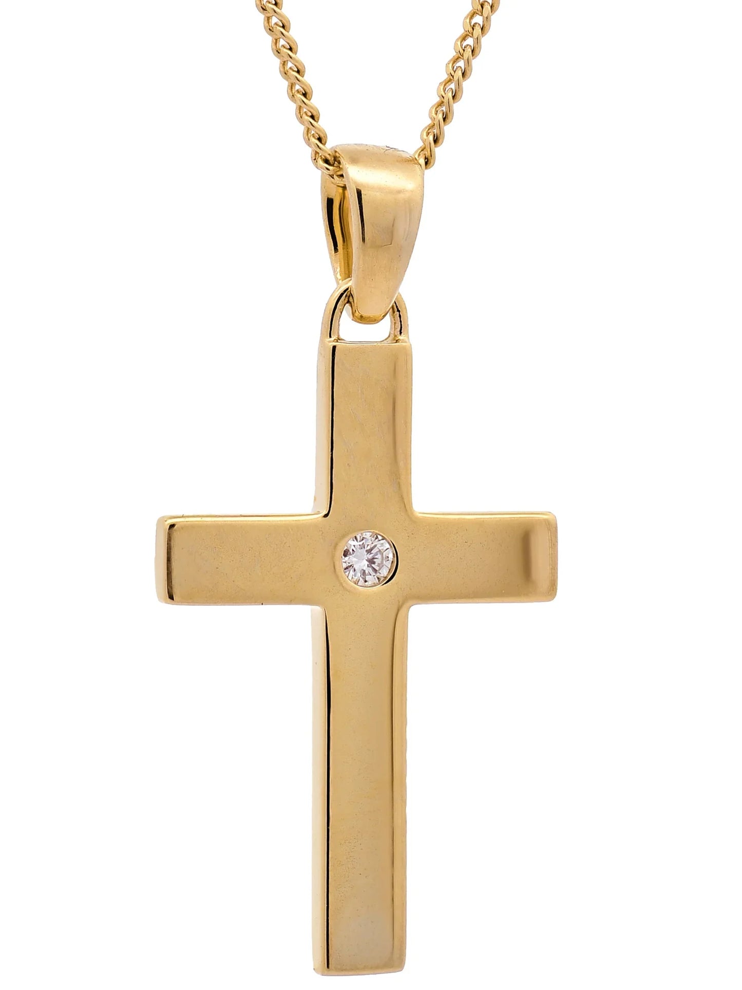Gold Anhänger Kreuz Brillant mit Goldkette massiv 585 - 14 Karat Gold