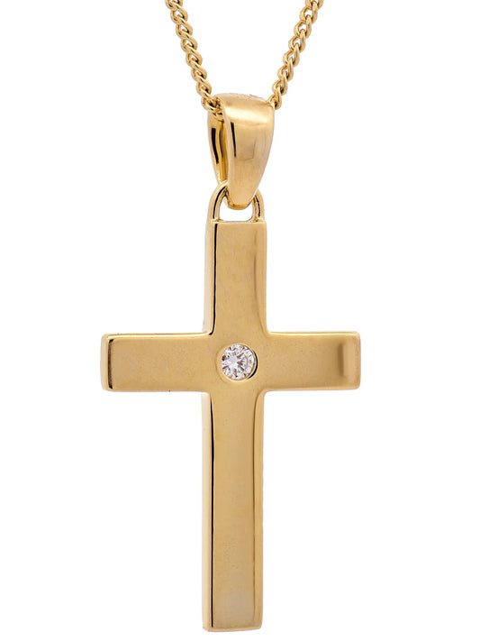 Gold Anhänger Kreuz Brillant mit Goldkette massiv 585 - 14 Karat Gold