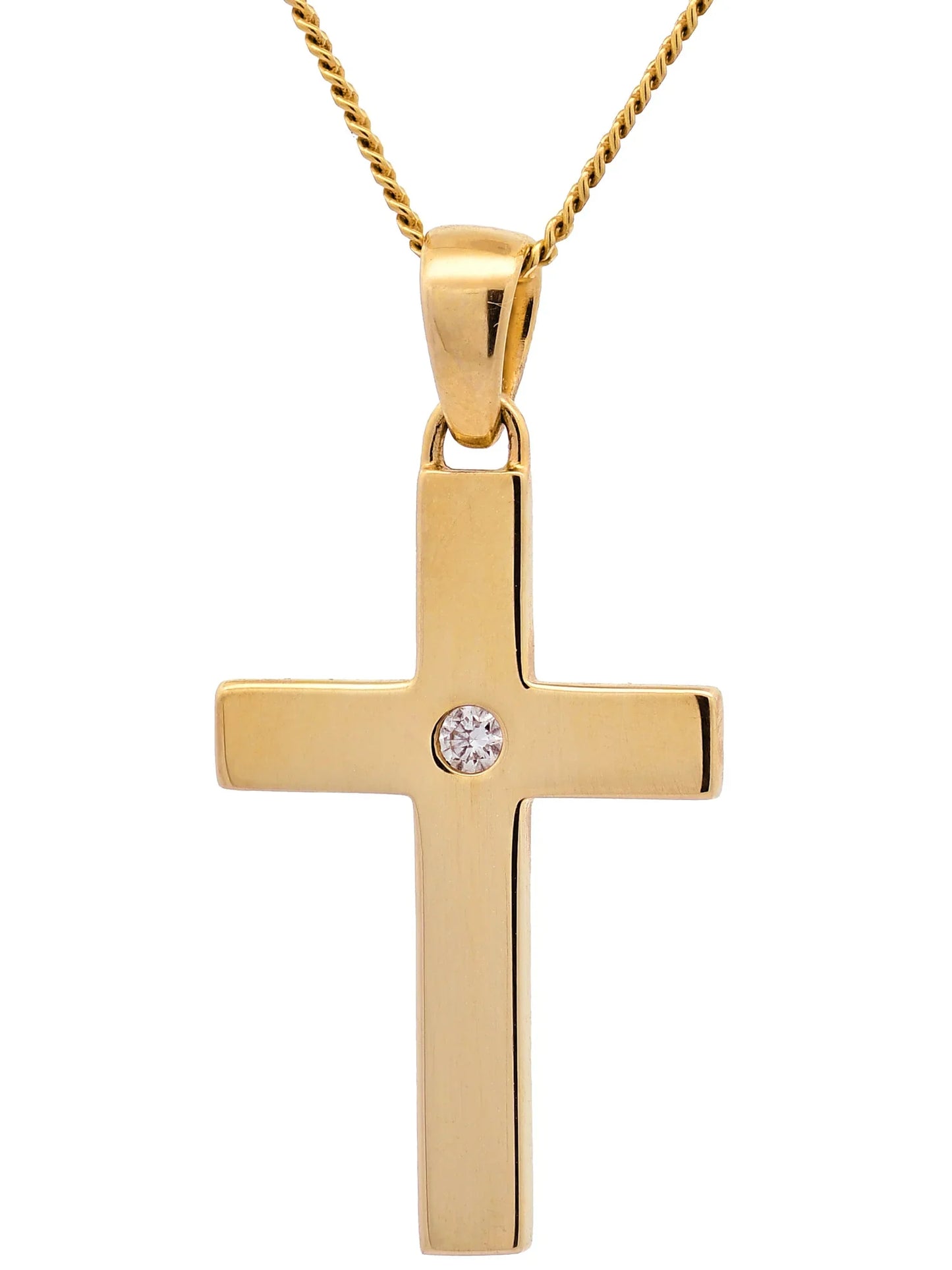 Gold Anhänger Kreuz Brillant mit Goldkette massiv 585 - 14 Karat Gold