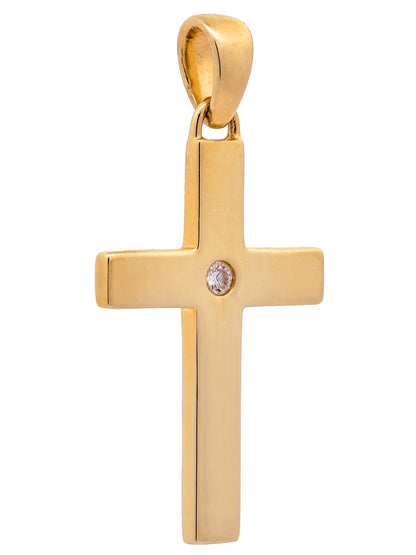 Gold Anhänger Kreuz Brillant mit Goldkette massiv 585 - 14 Karat Gold