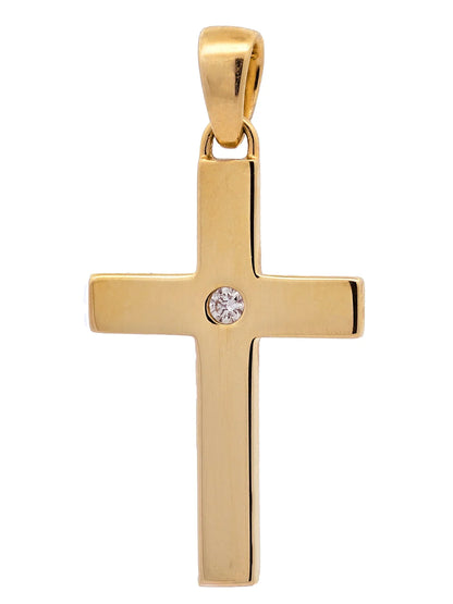 Gold Anhänger Kreuz Brillant mit Goldkette massiv 585 - 14 Karat Gold