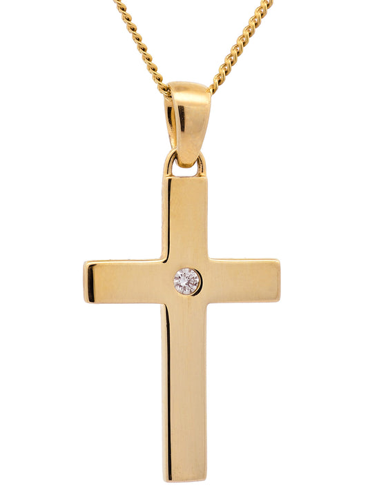Anhänger Kreuz Brillant  585-14 Karat Gold mit vergoldeter Silberkette