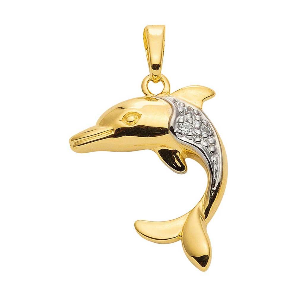 Gold Anhänger Delphin Zirkonia mit Goldkette massiv 333-8 Karat Gold