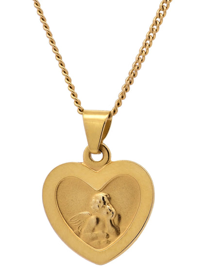 Anhänger Medaille Amor Herz mit Engel mit Kette 1,1 mm 333 Gold 45 cm