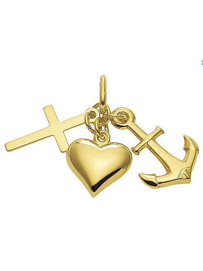 Anhänger Glaube-Liebe-Hoffnung  585 Gold mit vergoldeter Silberkette