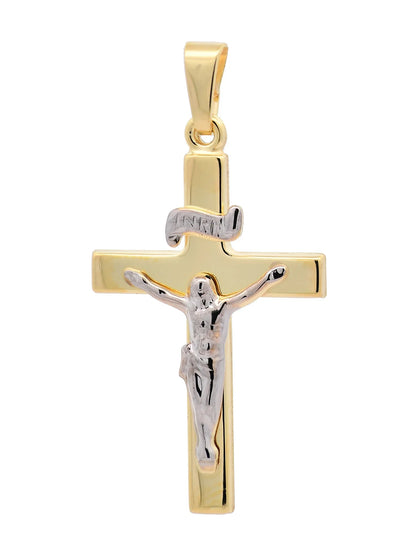 Gold Anhänger Kreuz Korpus  massiv 585 - 14 Karat Gold rhodiniert