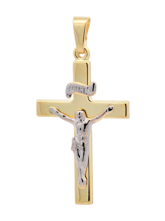 Gold Anhänger Kreuz Korpus  massiv 585 - 14 Karat Gold rhodiniert