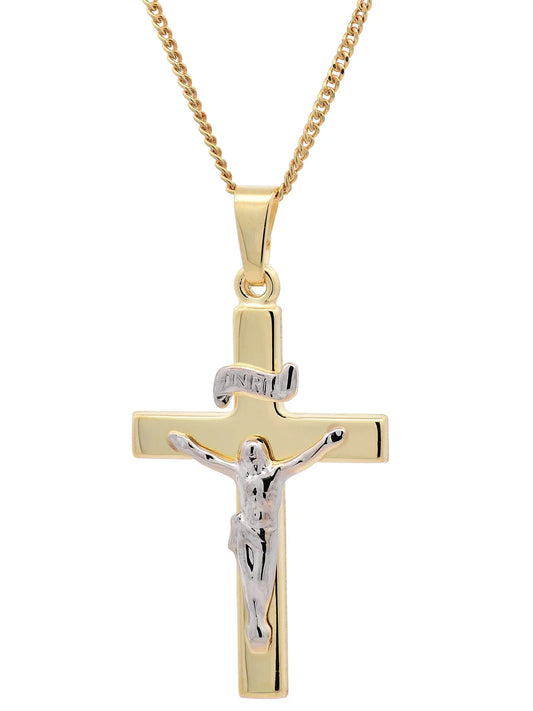Gold Anhänger Kreuz Korpus  mit Goldkette massiv 585-14 Karat Gold