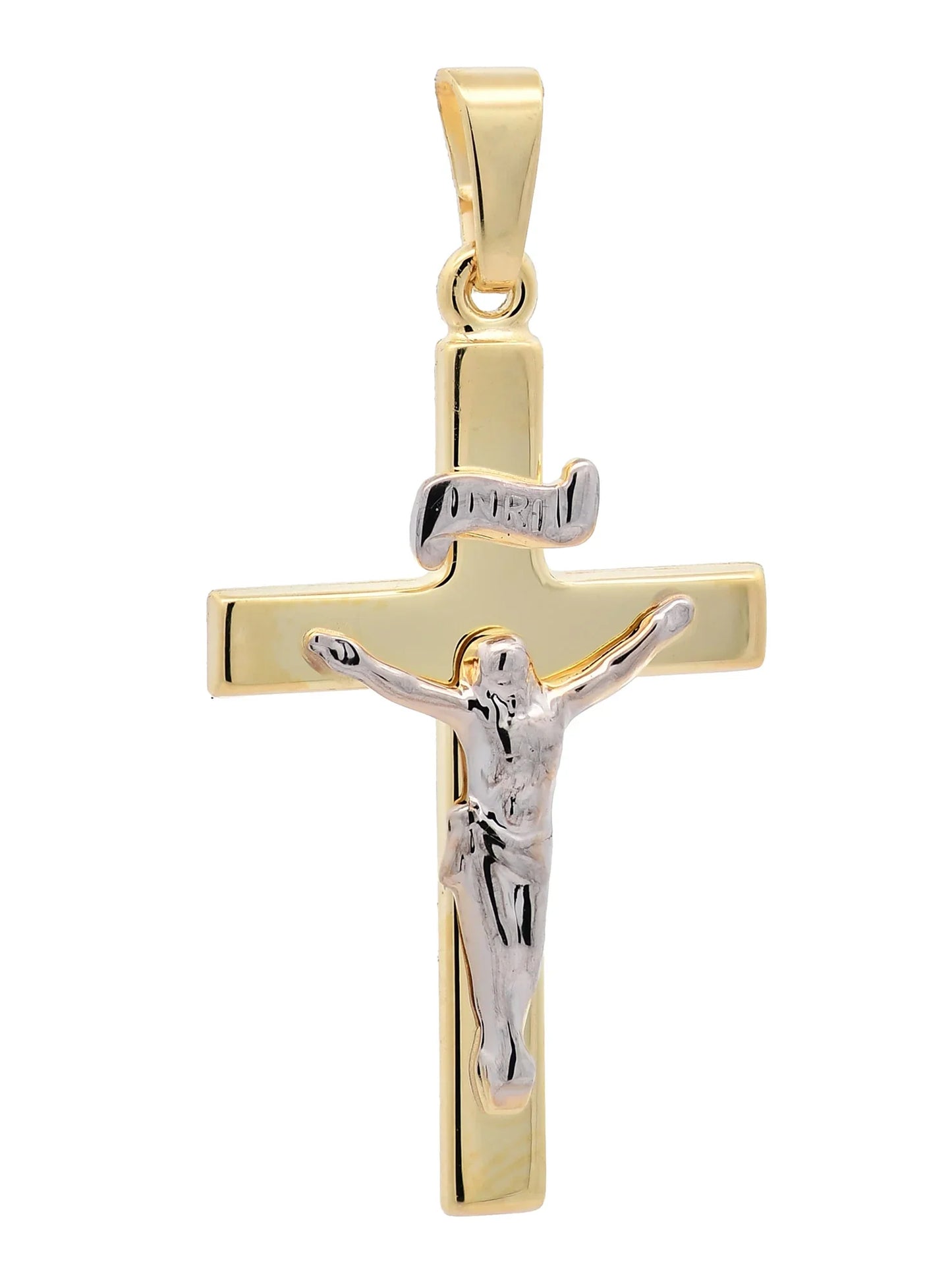 Anhänger Kreuz Korpus   585 Gold  mit vergoldeter Silberkette
