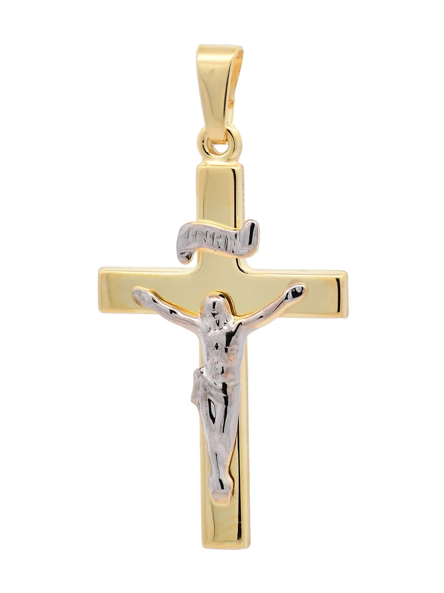 Anhänger Kreuz Korpus   585 Gold  mit vergoldeter Silberkette