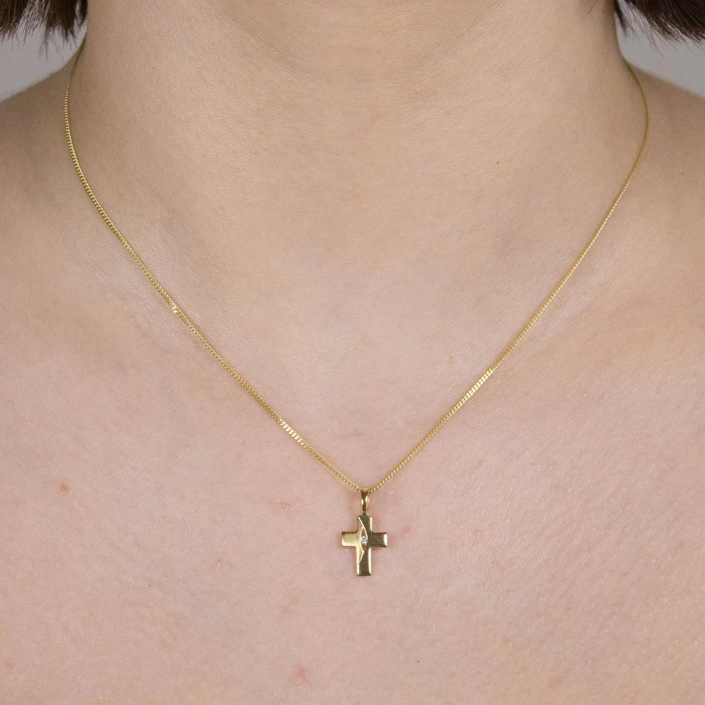 Gold Anhänger Kreuz Zirkonia mit Goldkette massiv 333 - 8 Karat Gold