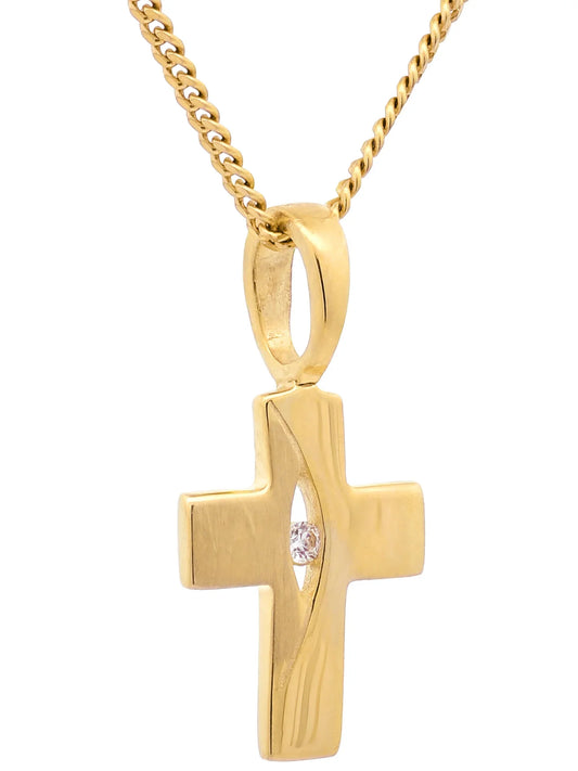 Gold Anhänger Kreuz Zirkonia mit Goldkette massiv 333 - 8 Karat Gold