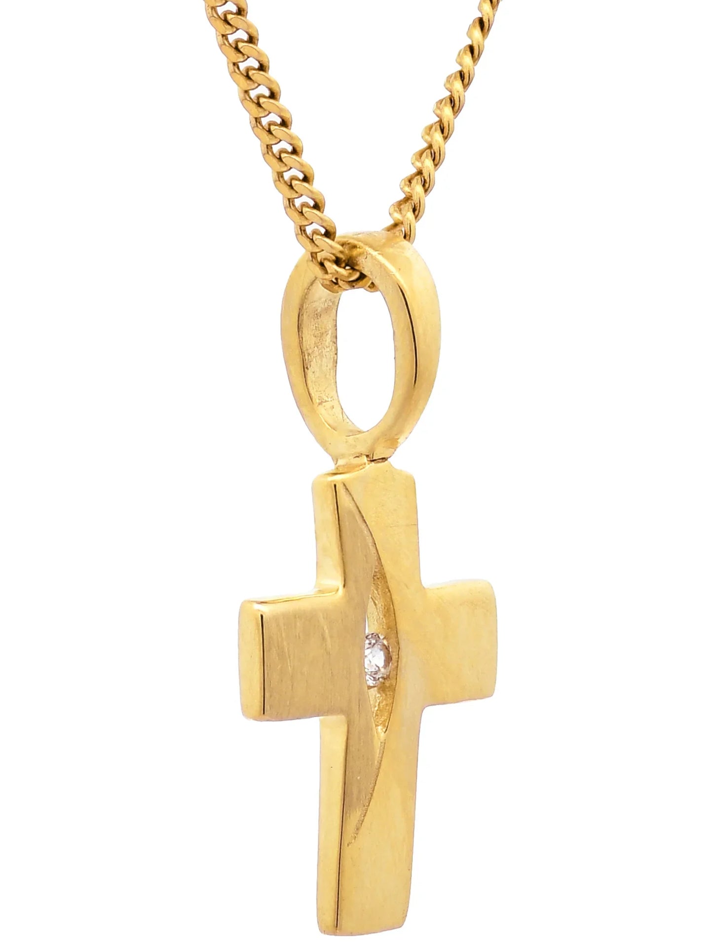 Gold Anhänger Kreuz Zirkonia mit Goldkette massiv 333 - 8 Karat Gold