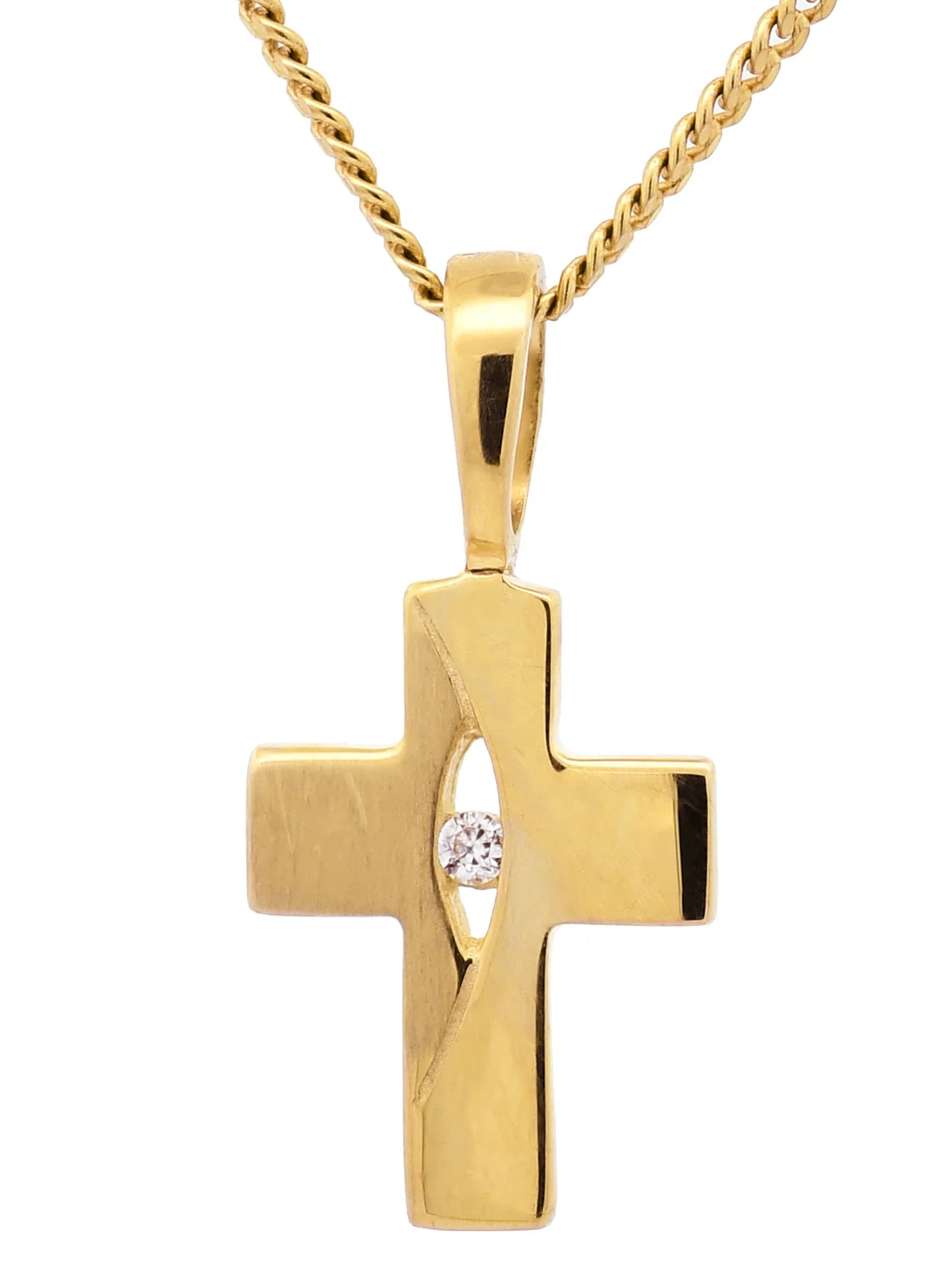 Gold Anhänger Kreuz Zirkonia mit Goldkette massiv 333 - 8 Karat Gold