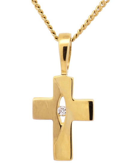 Gold Anhänger Kreuz Zirkonia mit Goldkette massiv 333 - 8 Karat Gold