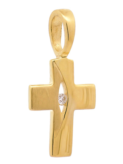 Gold Anhänger Kreuz Zirkonia mit Goldkette massiv 333 - 8 Karat Gold